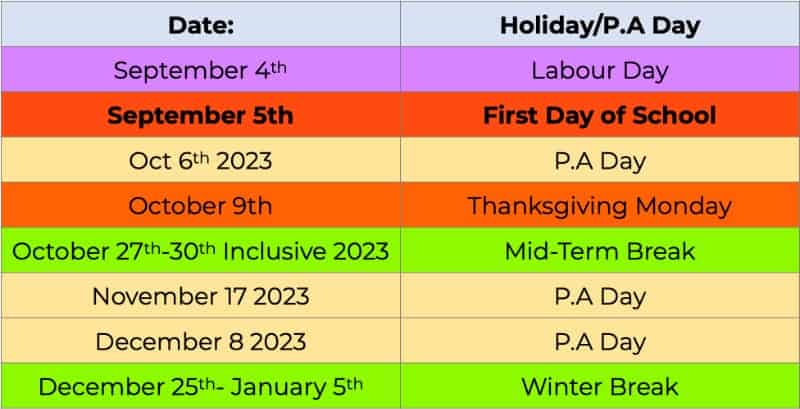 2023 Holiday Schedule